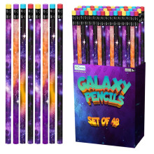 ArtCreativity Galaxy-Bleistifte fr Kinder 48 Stck verschiedene Weltraum-Designs niedliche Schreibstifte mit langlebigen Radiergummis, Lehrerb
