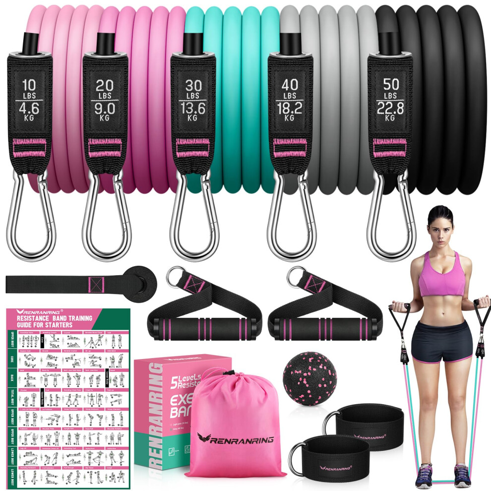 RENRANRING Resistance Bands for Working Out 150LBS Exercise Bands Workout Bands Resistance Bands Set with Handles for Men Women Legs Ankle Straps
