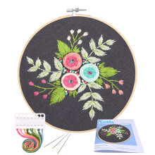 KISSBUTY Full Range of Embroidery Starter Kit with Pattern Cross Stitch Kit Including Embroidery Fabric with Floral Pattern Bamboo Embroidery Hoop