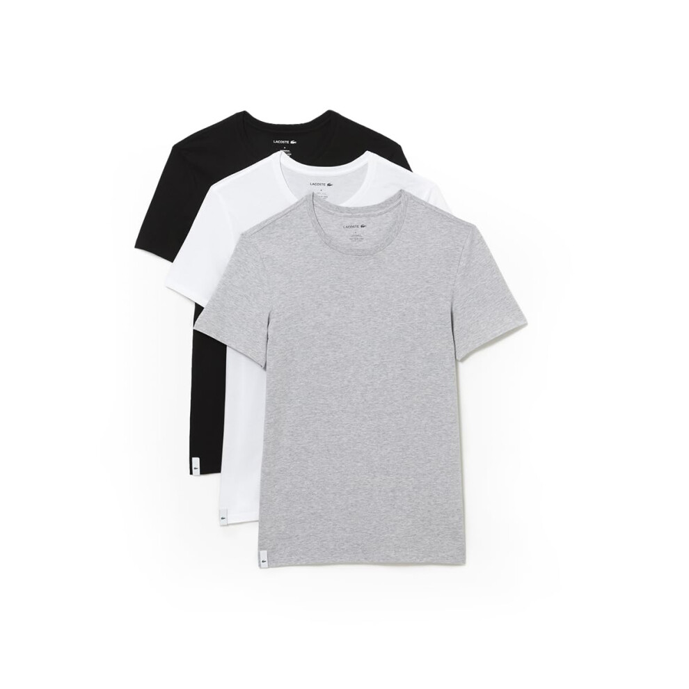 Lacoste mens Essentials 3 Pack 100% Cotton Slim Fit Crew Neck T-shirts Base Layer Top  White/Silver Chineblack  Large US