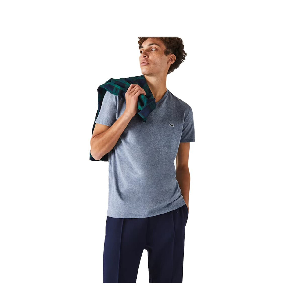 Lacoste mens Short Sleeve V-neck Pima Cotton Jersey T-shirt T Shirt  Light Indigo Blue  Small US