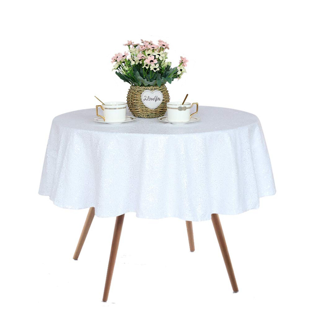 Jyflzq Wit Tafelkleed Met Pailletten 50 Stuks Ronde Glinsterende Tafelkleden Tafelkleed Overlay Voor Kerstmis Bruiloft Verjaardagsfeest Baby Brui-image