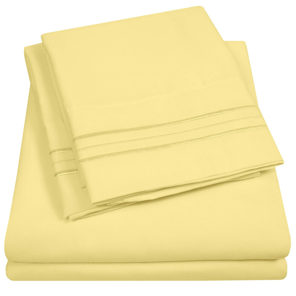 Parure de lit extra douce pour camping-car, collection Supreme 1500, jaune p   le, avec poche profonde, infroissable, pour lit queen size.