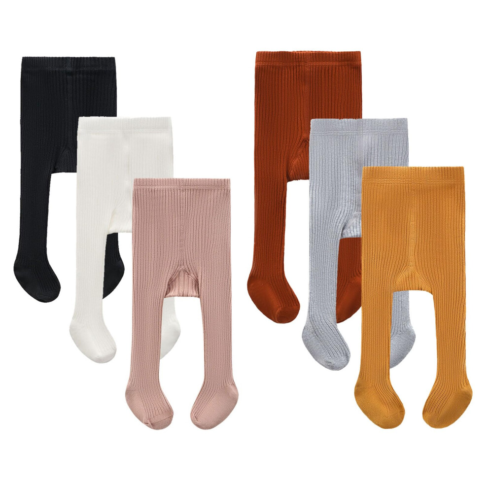 Collants bébé CECORC - Leggings épais pour petites filles - Bas en coton tricoté torsadé (0-12 mois, lot de 6 (noir + blanc + gris + rose clair +