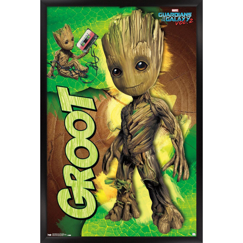 Affiche Murale Groot De L'univers Cin Matographique Marvel - Les Gardiens De La Galaxie 2 - Tendances Internationales, 37,7 X 57,1 Cm, Cadre Noir-image