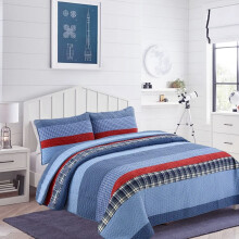 Cosy Line Home Fashion Sailor Navy gestreept 100% katoen omkeerbaar beddengoed dekbedset dekbedsprei voor jongens kinderen (marineblauw/rode koningin