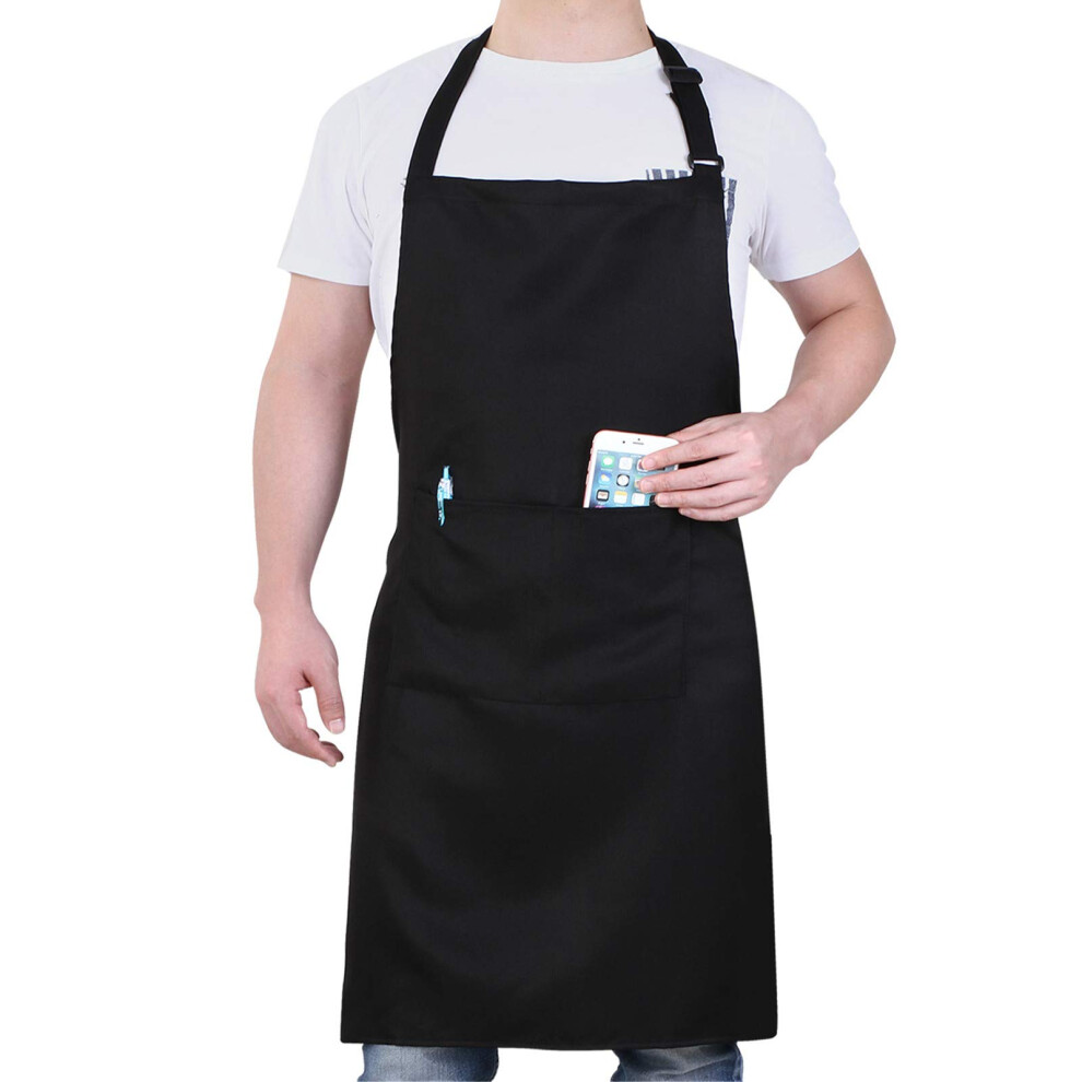 Will Well Chef Apron for Men and Women Professional for Cooking With Pockets - Adjustable - Bib Aprons - Water & Oil Resistant - 1 Pack  Black