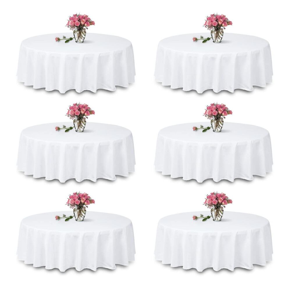TANIASH Lot de 6 nappes rondes blanches - 228 cm 100 % polyester lavable pour mariage/f   te