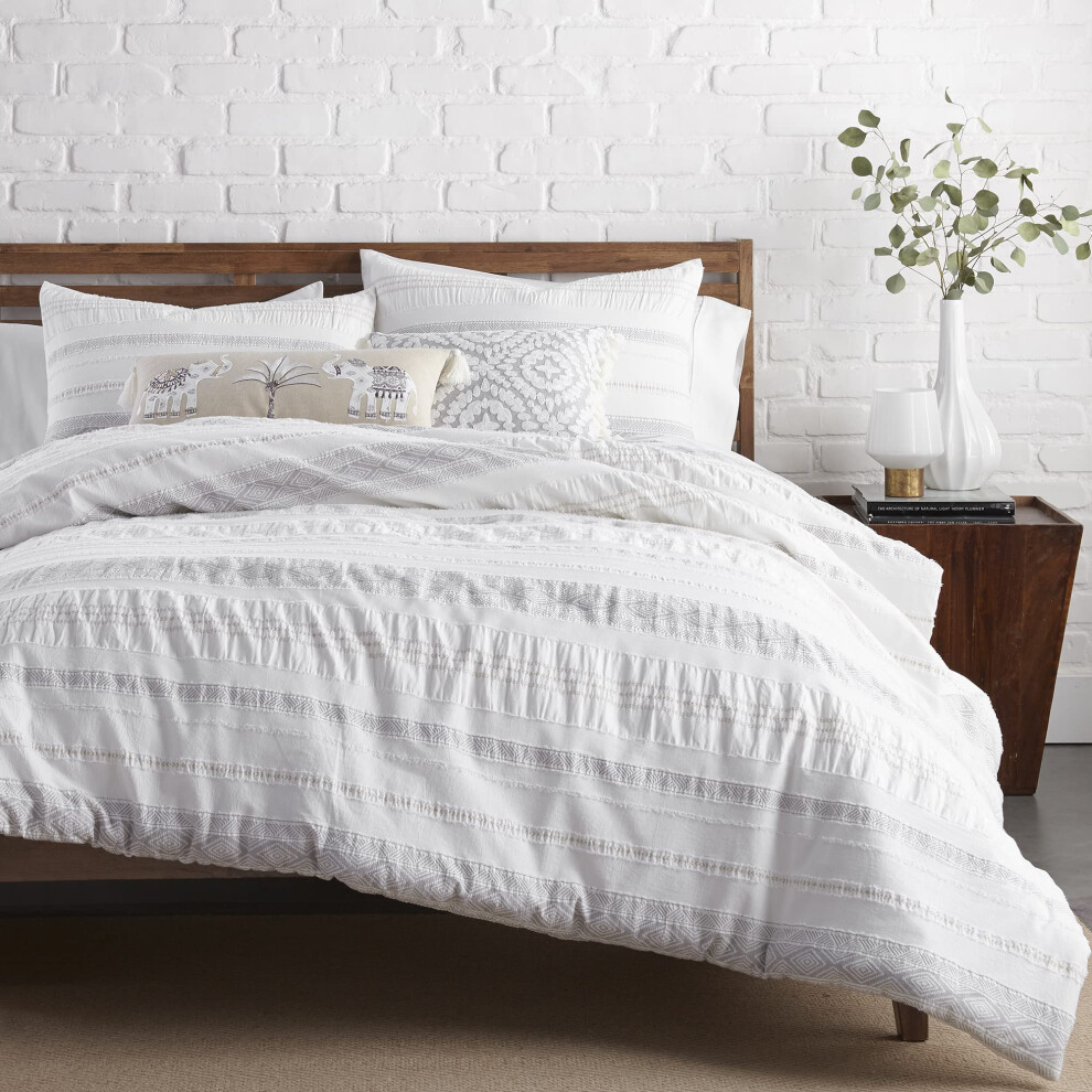 Levtex Home - Parure de lit Pickford - Housse de couette double/queen size + deux taies d'oreiller standard - Gris taupe blanc cass    - Jacquard t