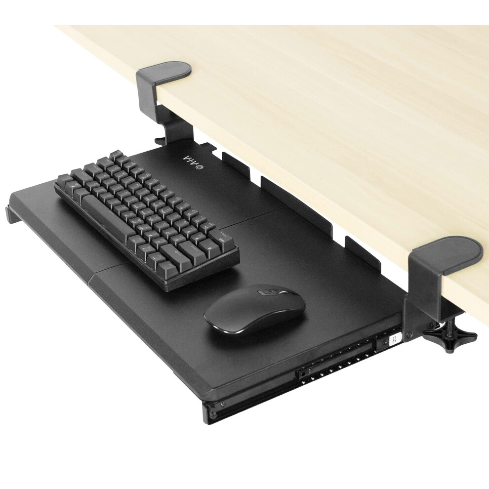 VIVO Small Keyboard Tray  Under Desk Pull Out with Extra Sturdy C Clamp Mount System  20 Inches (26 Inches Including The Clamps) x 11 Inches Slide-Out-image-OPC-PFNF7HH-NEW