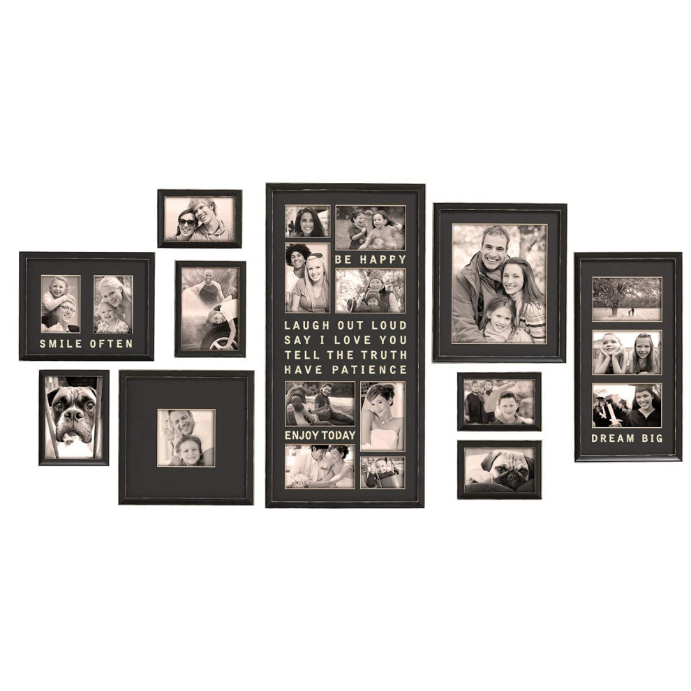 JMDeco Lot de 10 cadres photo collage 4 x 6 pour d   coration murale Ensemble de cadres photo vintage 6 x 4 Cadre photo souvenir de luxe avec sloga