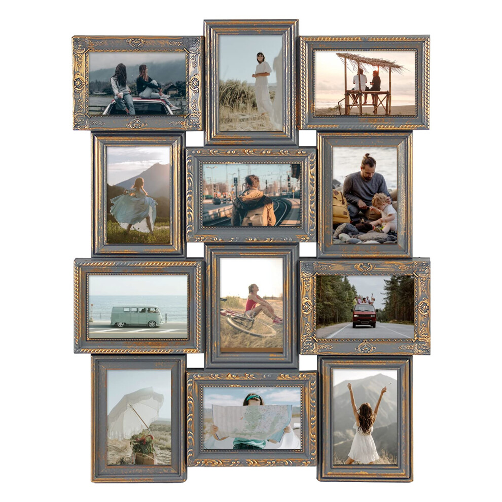 Ensemble de 12 cadres photo JMDeco pour collage mural, cadre photo 15 x 10 cm, souvenir d'un ami de la famille, cadre photo rustique vieilli,     s