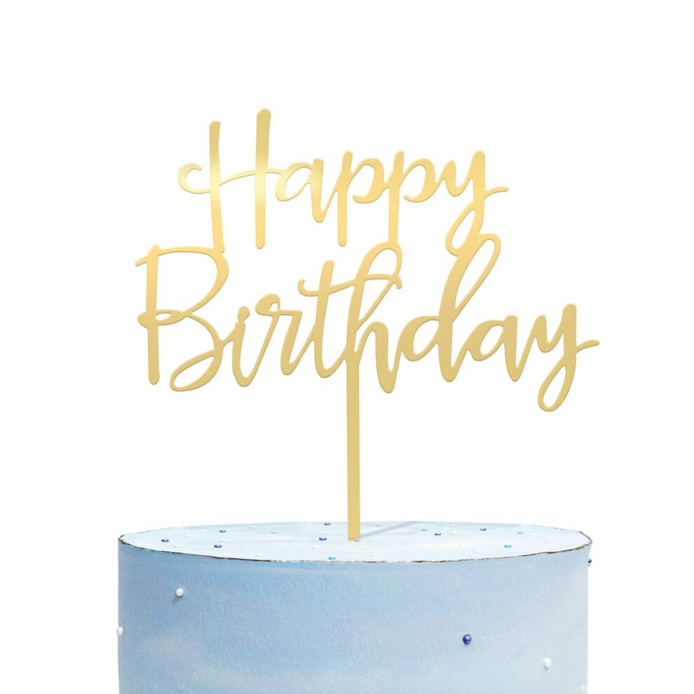 CC TOWN Happy Birthday Cake Topper  Mirrored Gold Acrylic Versatile Cake Topper for Birthday Party Decoration Ideas  Perfect Keepsake for your family
