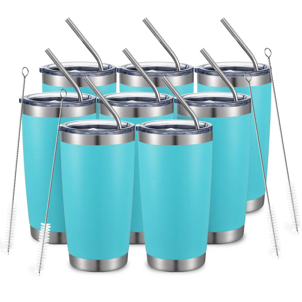 Comooo 20Oz/8Er-Pack Becher, Doppelwandiger, Vakuumisolierter Reisebecher Aus Edelstahl, Gro Packung Mit Deckel Und Strohhalm, Isolierter Kaffeeb-image