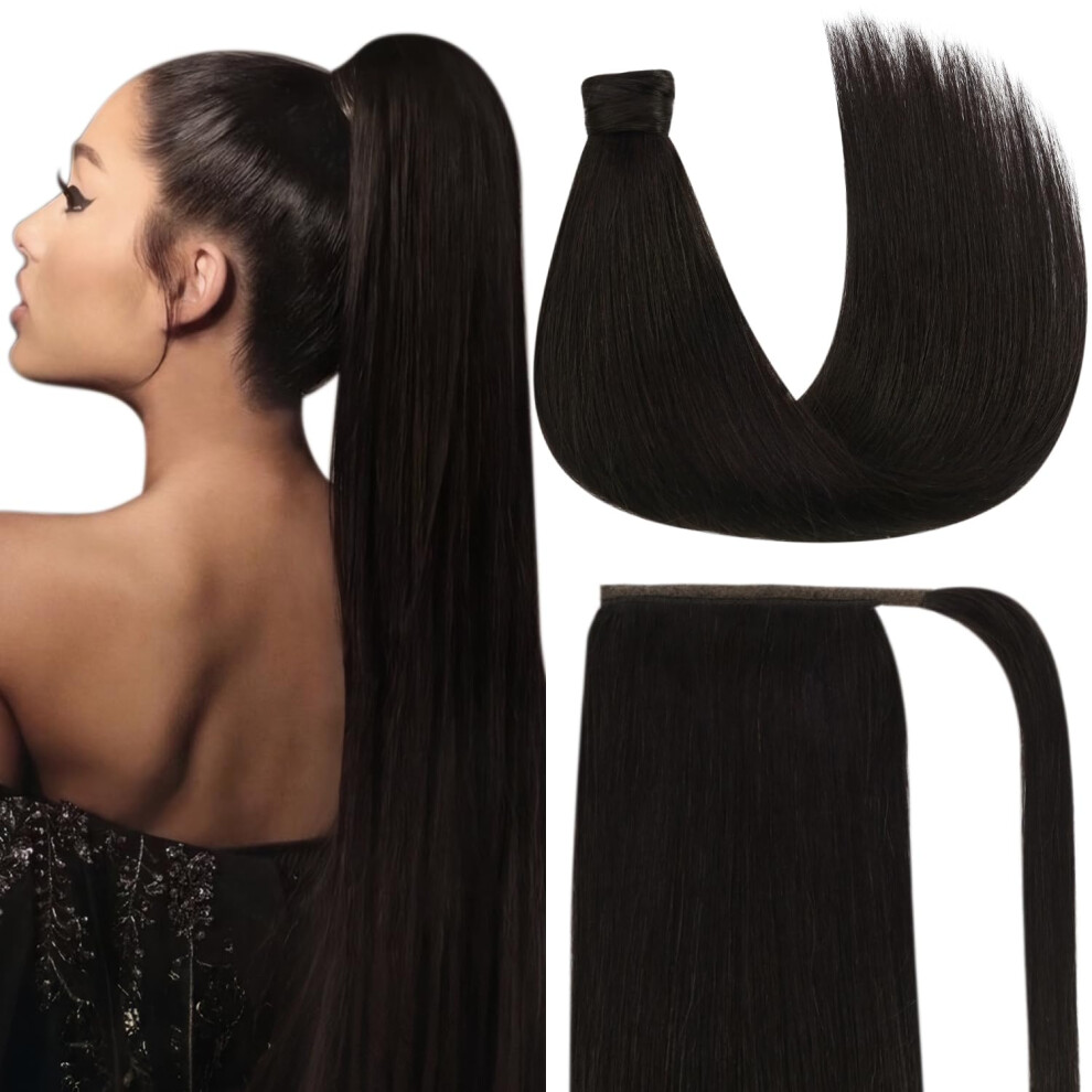 Har Soligt Unisex Brown Ve Sunny Clip In Hair Extensions Ponytail Wrap Around Silky Straight 16Inch Remy Human Hair Ponytail Extensions Solid Dark Hair Extensions