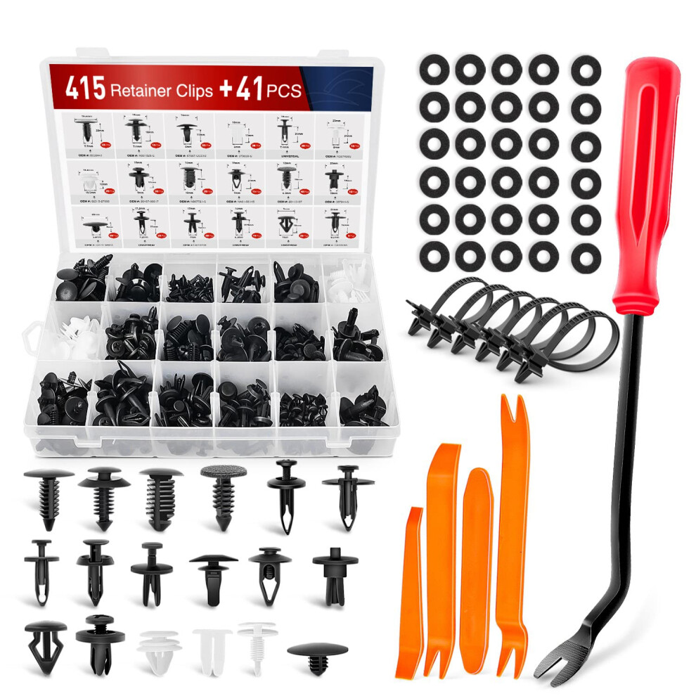 Nilight 415 Pcs Car Retainer Clips & Fastener Remover - 18 Most Popular Sizes Auto Push Pin Rivets Set -Door Trim Panel Clips Compatible With Gm Ford 812227032579