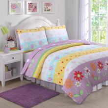 Cozy Line Home Fashions Kukkasydänprintti Käännettävä tyttöjen vuodevaatteet peittosarja Päiväpeitto (Flower Garden Twin - 2 Piece)
