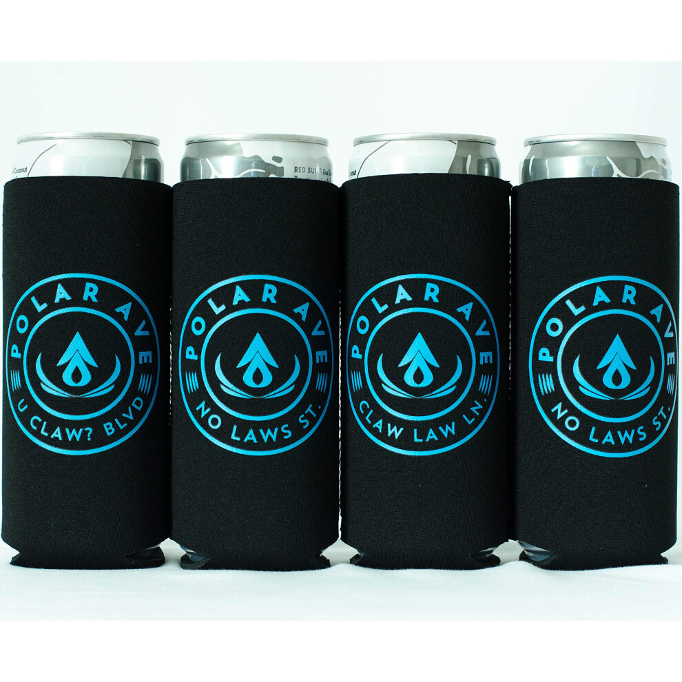 (4 Pack | All Black with sayings) Neoprene Slim Can Cooler Sleeve for White Claw - 12  oz Tall Cans Iced Coffee  Michelob Ultra  Red Bull  Spiked Selt