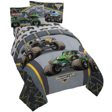 Jay franco Monster Jam MJ Life 5 Piece Full Bed Set-Includes Reversible Comforter&Sheet Set-Bedding Features Grave Digger Max-D Megalodon-Super Sof