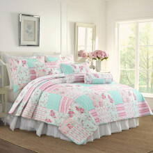 Conjunto de Colcha Reversível Bloom Floral Azul Rosa Primavera, Cobre-leito Leve para Todas as Estações (Jardim Rosa, King)