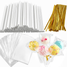 360pcs kage poppinde og indpakning binderssæt inklusive 120ct 6-tommer papir slikkepind 120ct kage pop pakken taske 120ct guld twist slips til sl