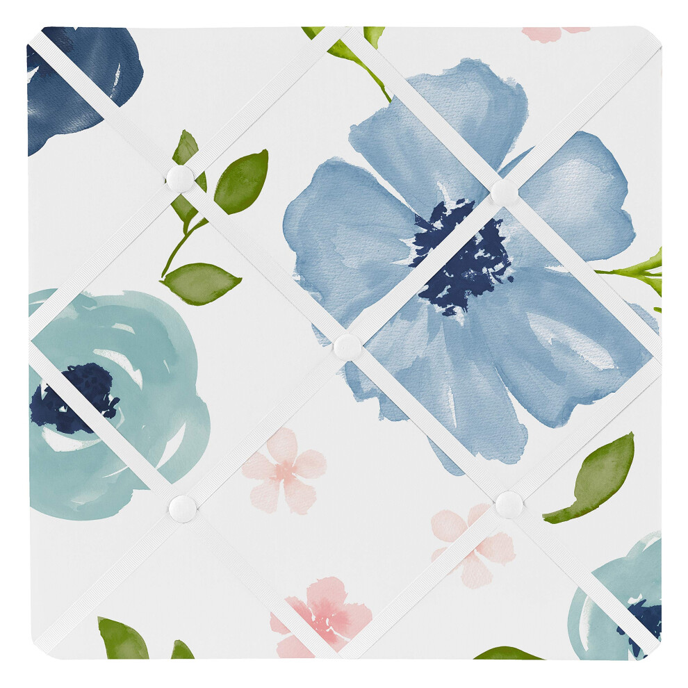 Tableau d'affichage photo souvenir en tissu aquarelle bleu marine et rose Sweet Jojo Designs - Fleur de rose shabby chic vert blush et blanc