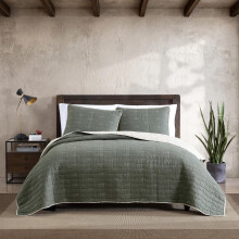 Eddie Bauer - Conjunto de Colcha Queen, Cama Reversível em Algodão com Almofadas, Decoração Leve para Todas as Estações (Troutdale Green, Queen)