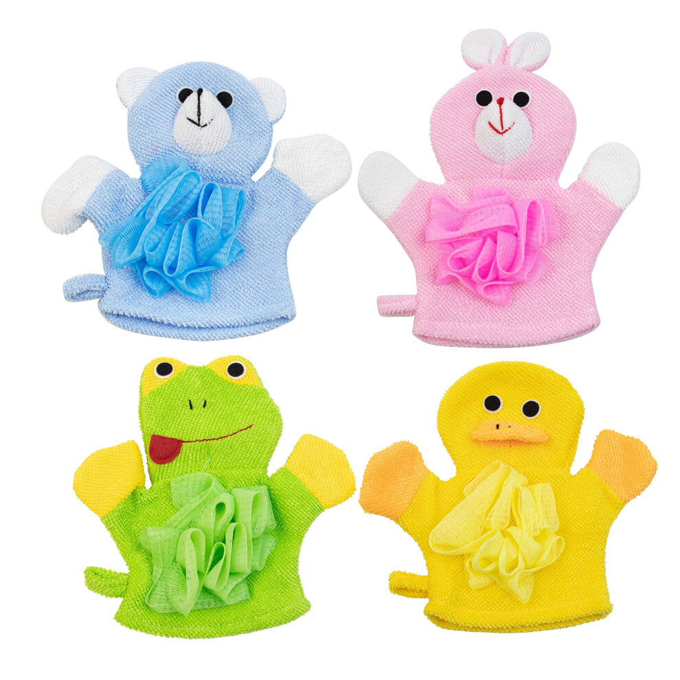 AUEAR Lot de 4 gants de bain en tissu    ponge de dessin anim    Marionnette     main mignonne Gant de toilette Gant de bain