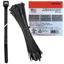 Bar Lok 8 Zip Ties - 100 pieces Black - Made in America - Meteo UV et impact Cables en plastique resistant aux impacts pour la liaison du bundlin
