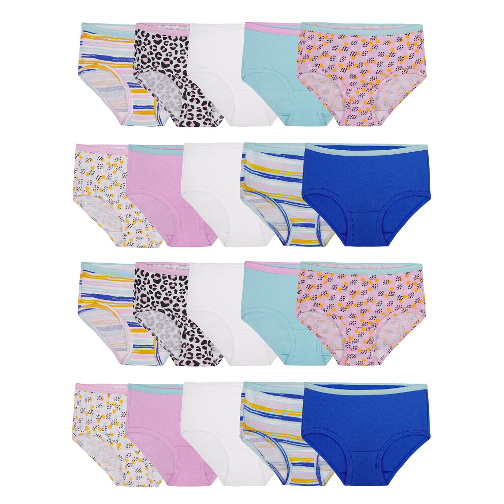 Fruit of the Loom Girls' Tag Free Cotton Brief Underwear Multipacks  Brief-20 Pack-White/Stripes/Animal Print  6