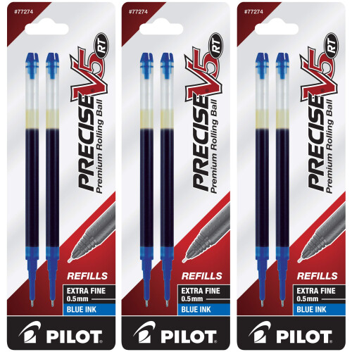 Pilot PILOT, Ανταλλακτικά Υγρού Μελάνης Precise V5 RT, Εξαιρετικά Λεπτό 0.5 mm, Μπλε, Συσκευασία 6