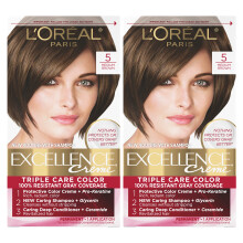 L'Or  al Paris Excellence Creme Permanente Haarfarbe 5 Mittelbraun, 100 Prozent Grauabdeckung, Haarf  rbemittel, 2er-Pack