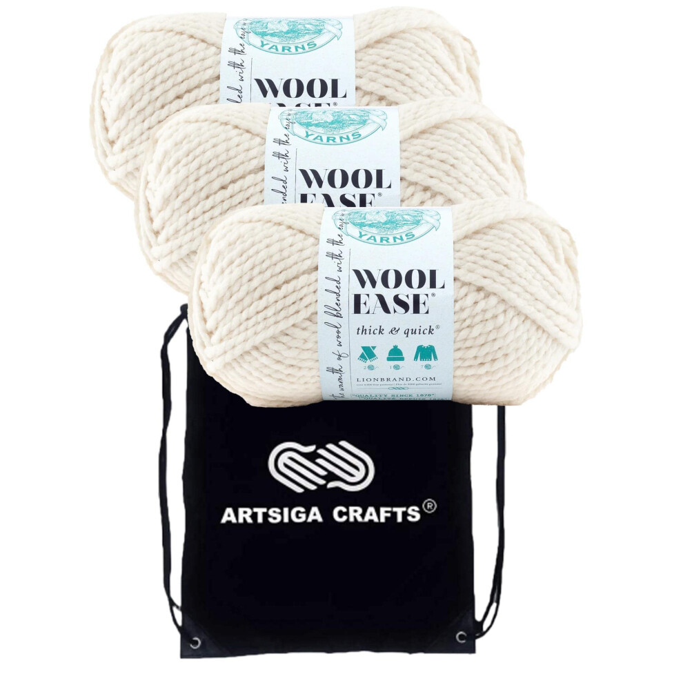 Lion Brand Wool Ease Thick & Quick Fisherman 640-099 (3-Skeins - Same Dye Lot) #6 S Bulky Acrylic-Wool Yarn for Crocheting and Knitting - Bundle with