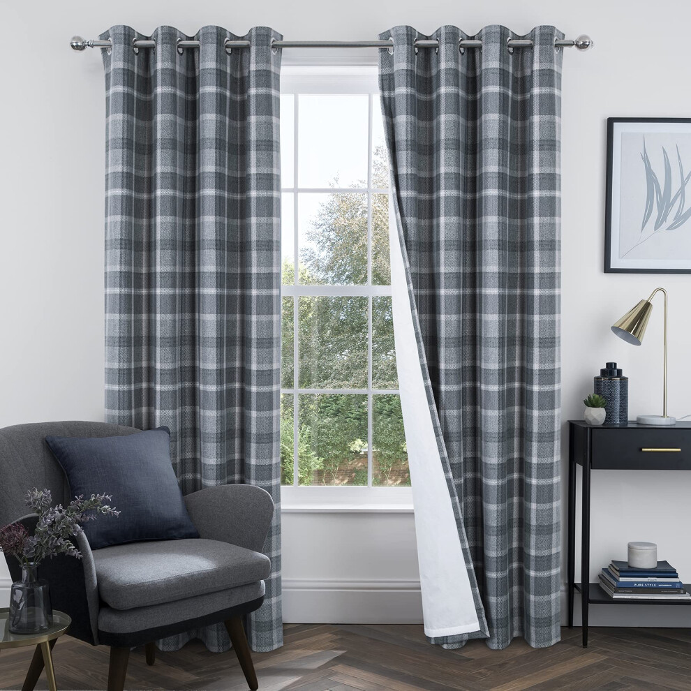 always4u Plaid Curtains for Bedroom Living Room 100% Blackout Thermal Fully Lined Woolen Look Check Drapes Grey Grommet Curtains 95 Inch Length 2 Pane-image-OPC-PFC2NM5-NEW