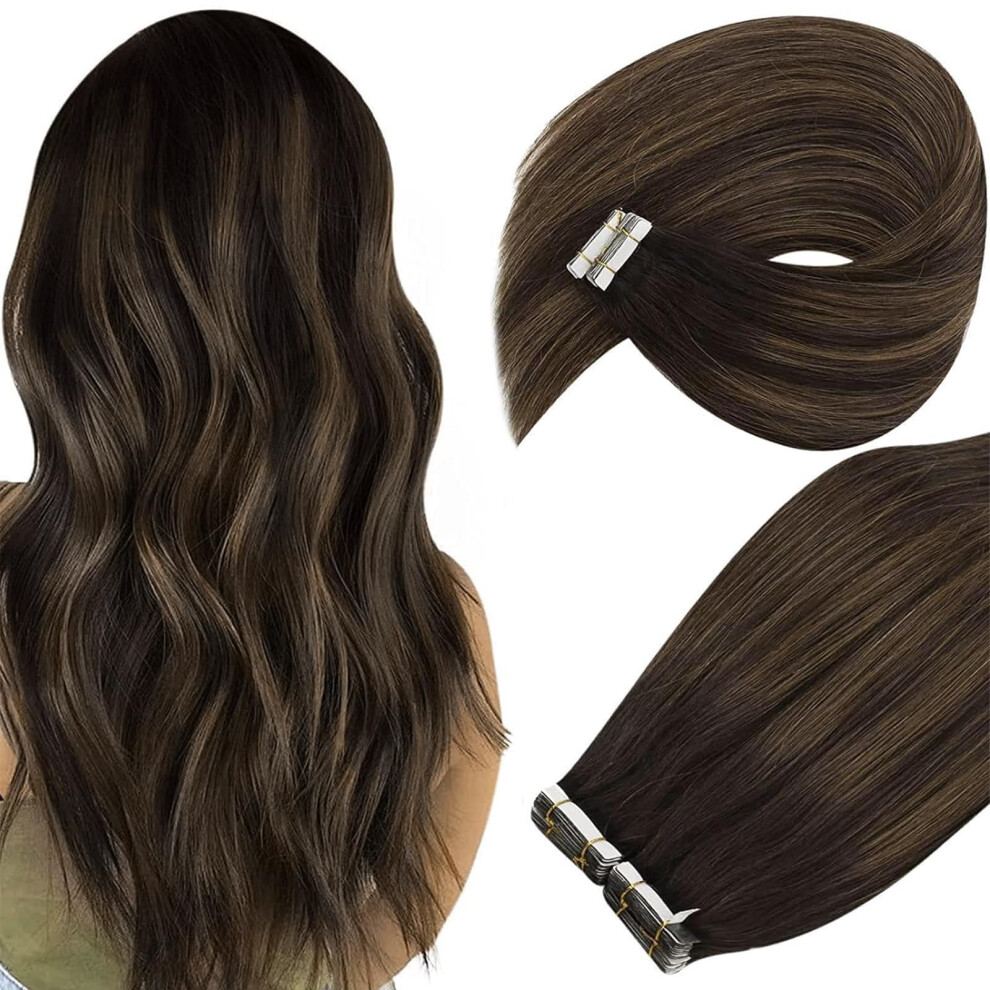 Sunny Unisex Brown Ve Tape In Hair Extensions Human Hair Tape Hair Extensions Real Human Hair Balayage Dark Ombre Medium Human Tape In Exte