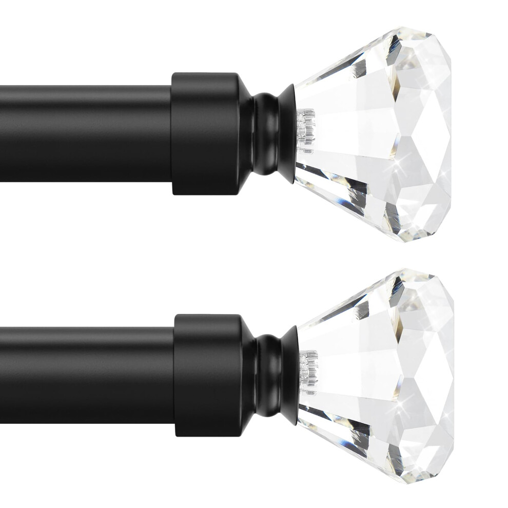 Knobelite Schwarzes 2Er-Pack Fensterbehandlung Einzelne Gardinenstange Verstellbares Gardinenstangen-Set Von 48 Bis 86 Zoll Mit Kristall-Endst Ck-image