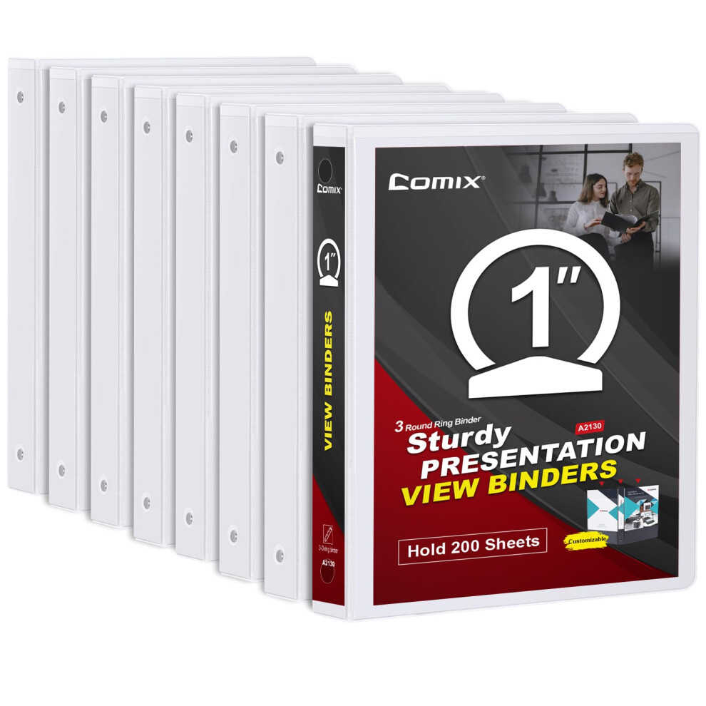 Comix Stabiler 1-Zoll-3-Ring-Ordner, Standard-1-Zoll-Ansichtsordner F R 200 Blatt Papier Im Us-Letter-Format, 8Er-Pack (Wei A2130)-image