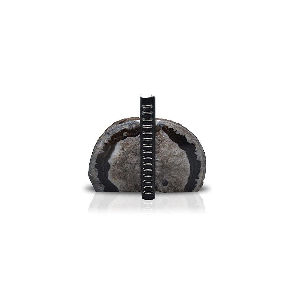 Nature's Decorations Fermalibri In Agata Nera Di Alta Qualità, Resistenti, Con Paraurti In Gomma, Per Scaffali, Ufficio, Casa, Coppia Di Fermalibri In Pietra Fresca Per Decorazione (1 Paio Da 2,7 A-image