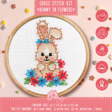 Povitrulya Cross Stitch Kit 'Bunny in Flowers' - DIY Spring Embroidery Design with Baby Rabbit Counted Pattern