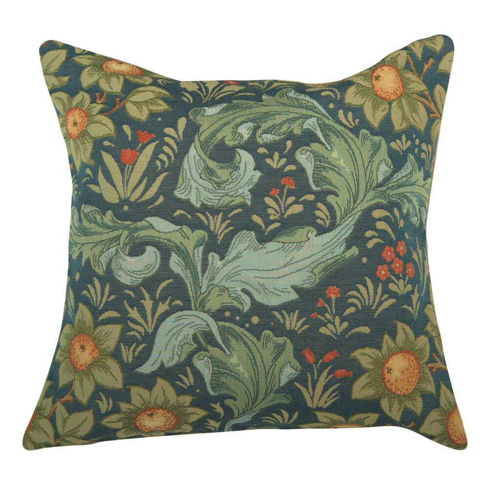Charlotte Home Furnishings Inc. Arabesques W/Orange Tree Blue Square Throw Pillow Cover - 19 X 19 Decorative Boho Cushion Cotton Room Decor Jacquard W