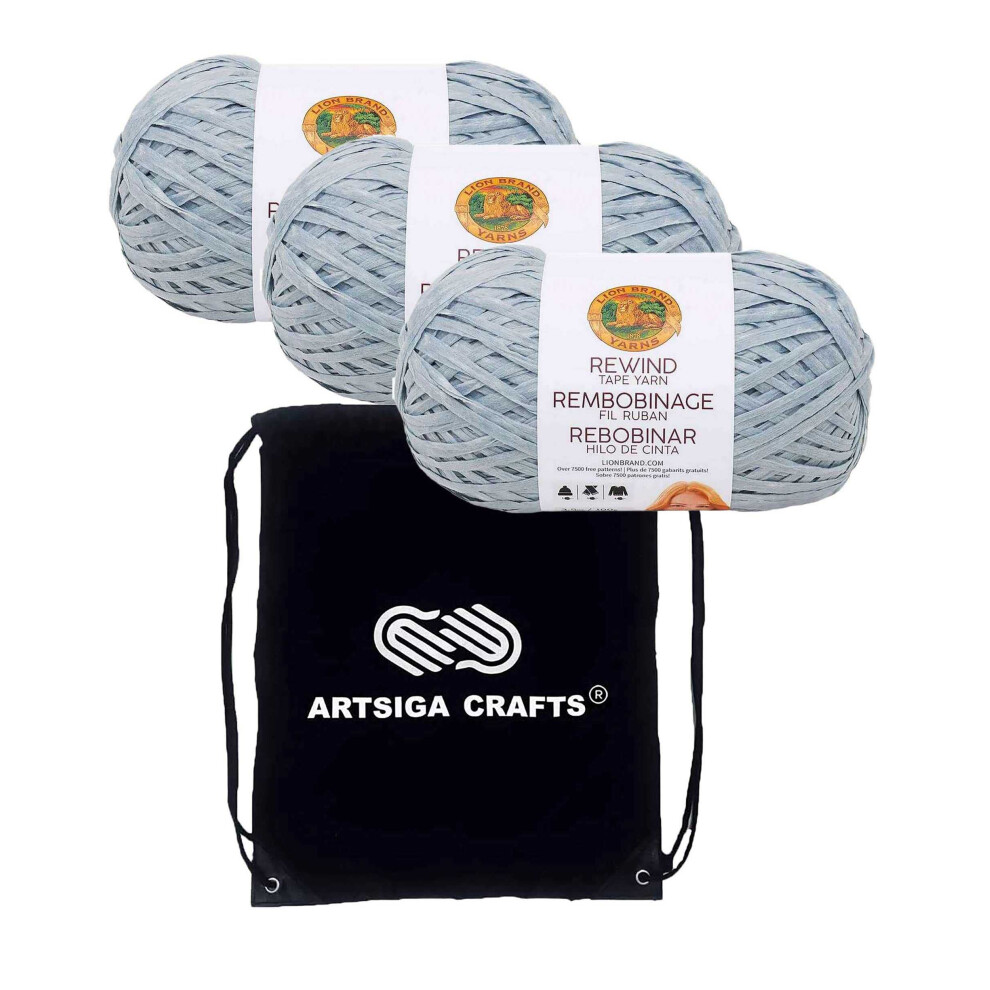 Lion Brand Rewind Willow 523-124 (3-Skeins - Same Dye Lot) Chunky Bulky #5 Polyester  Viscose Yarn for Crocheting and Knitting - Bundle with 1 Artsiga