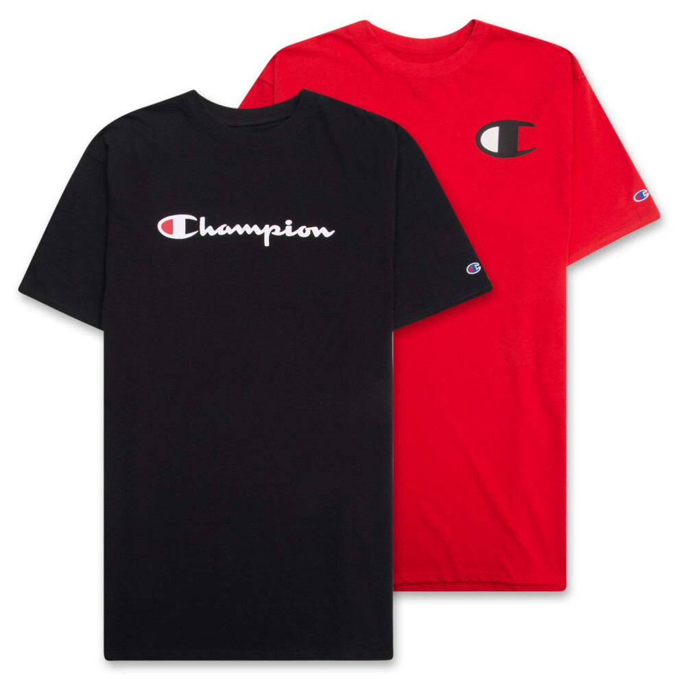 Champion Big and Tall Shirts for Men - 2 Pack Graphic Mens Big and Tall T-Shirts Black Red