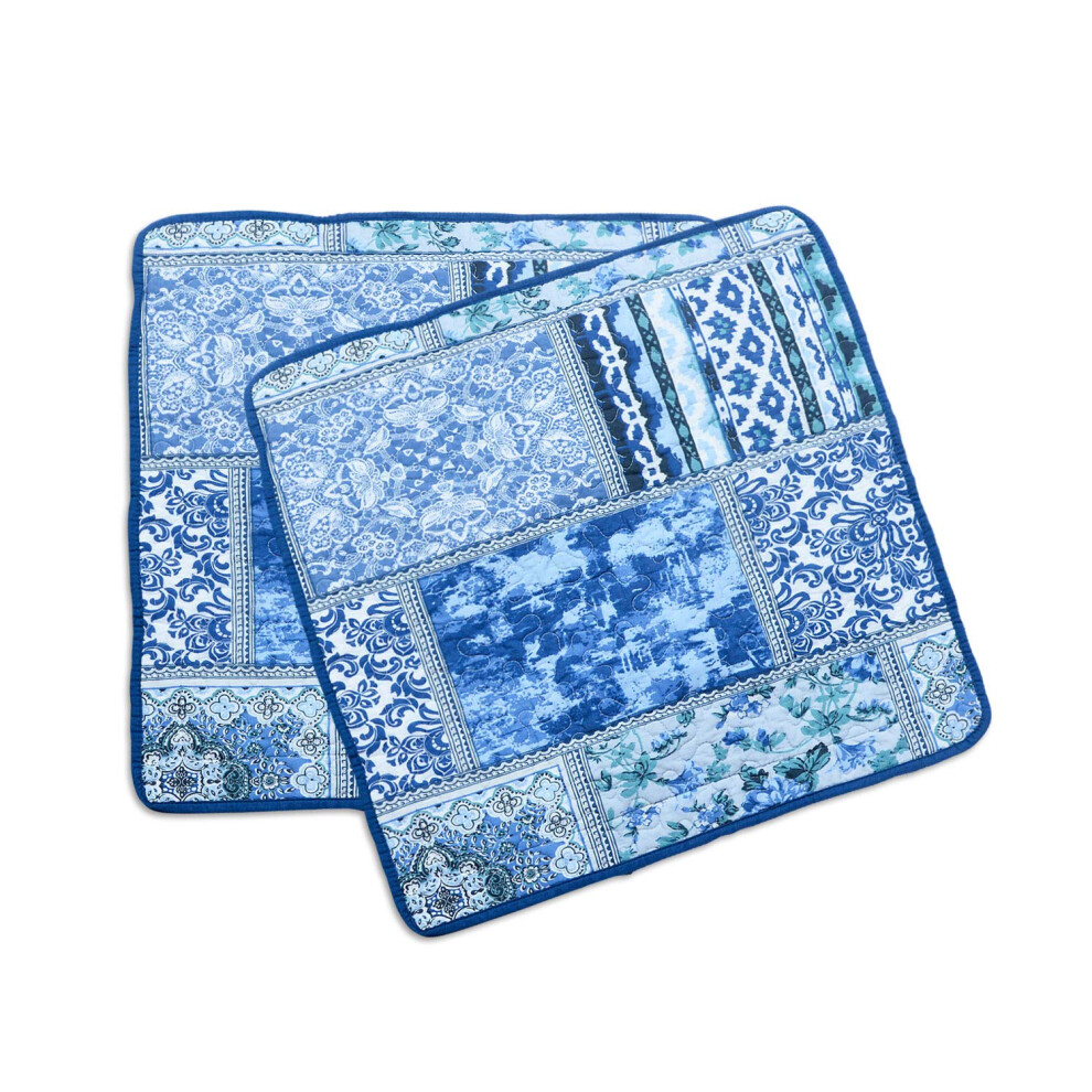 Housses de coussin en coton bleu style boh   me classique NEWLAKE (2 pi   ces 45 x 45 cm)