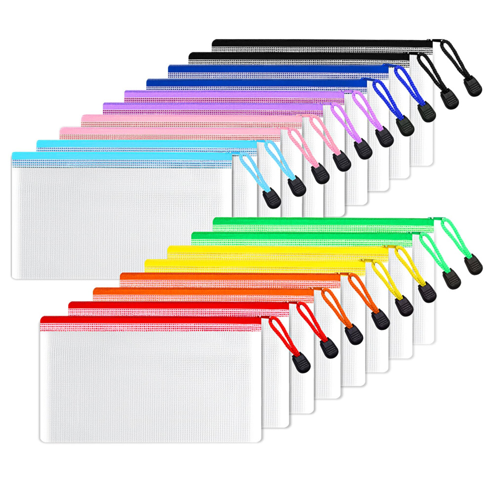 Sunee Reissverschlusstasche Aus Kunststoffnetz, 17,8 X 27,9 Cm (9 Farben, 18 Packungen), Extra Grosse, Wasserfeste Tasche Mit Reissverschluss Fur Sc-image