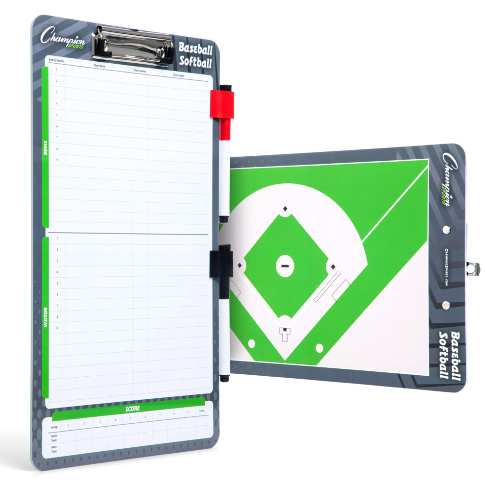 Champion Sports Dry Erase Clipboard for Coaching Baseball - Whiteboards for Strategizing  Techniques  Plays - 2-Sided Clipboards with Clip - Front Sid