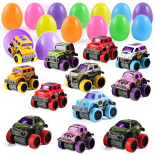 JOYIN 12 Pcs Oeufs de Pâques avec Voitures Monstre à Tirer, Cadeaux pour Chasse aux Oeufs