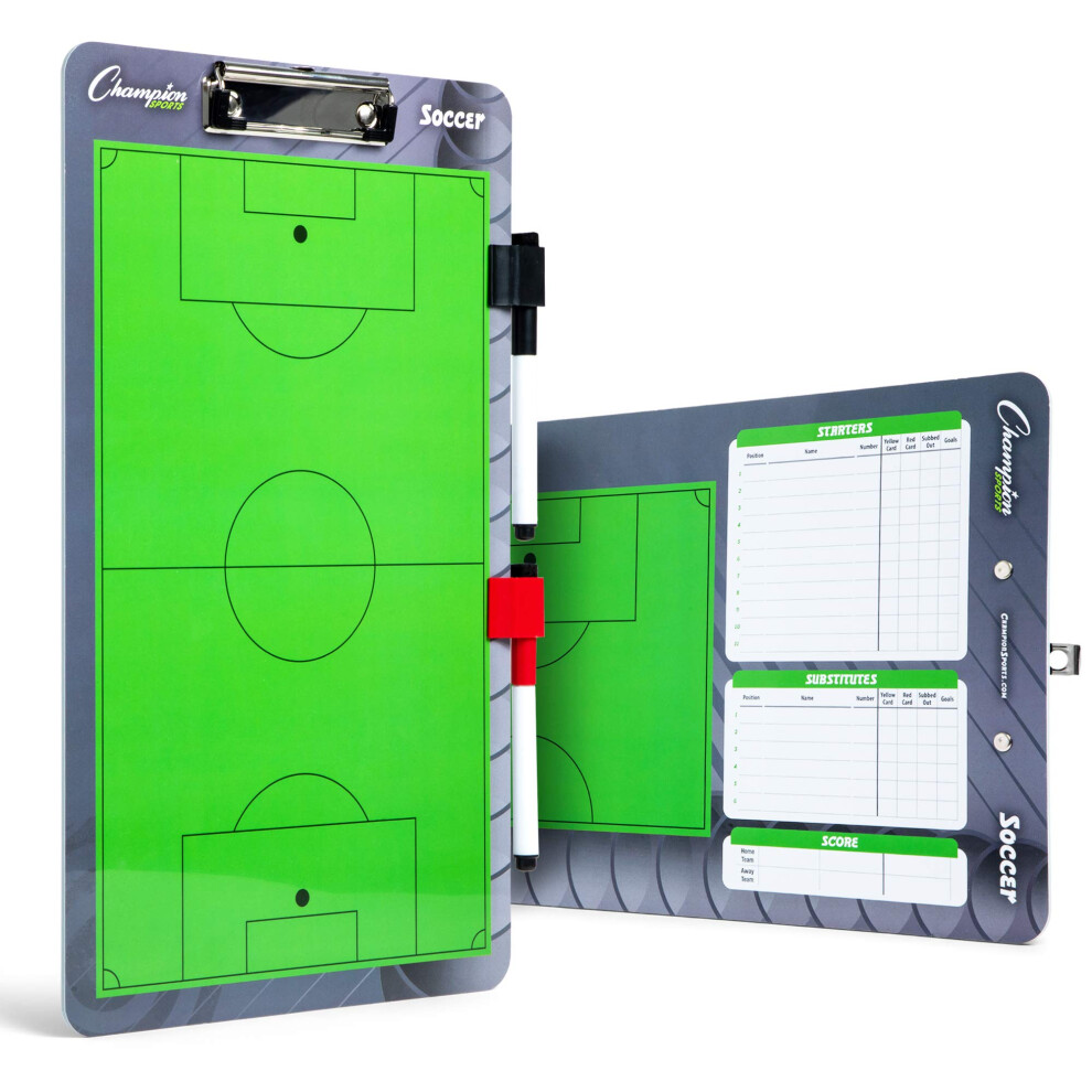 Champion Sports Dry Erase Clipboard for Coaching Soccer - Whiteboards for Strategizing Techniques Plays - 2-Sided Clipboards with Clip - Front Side