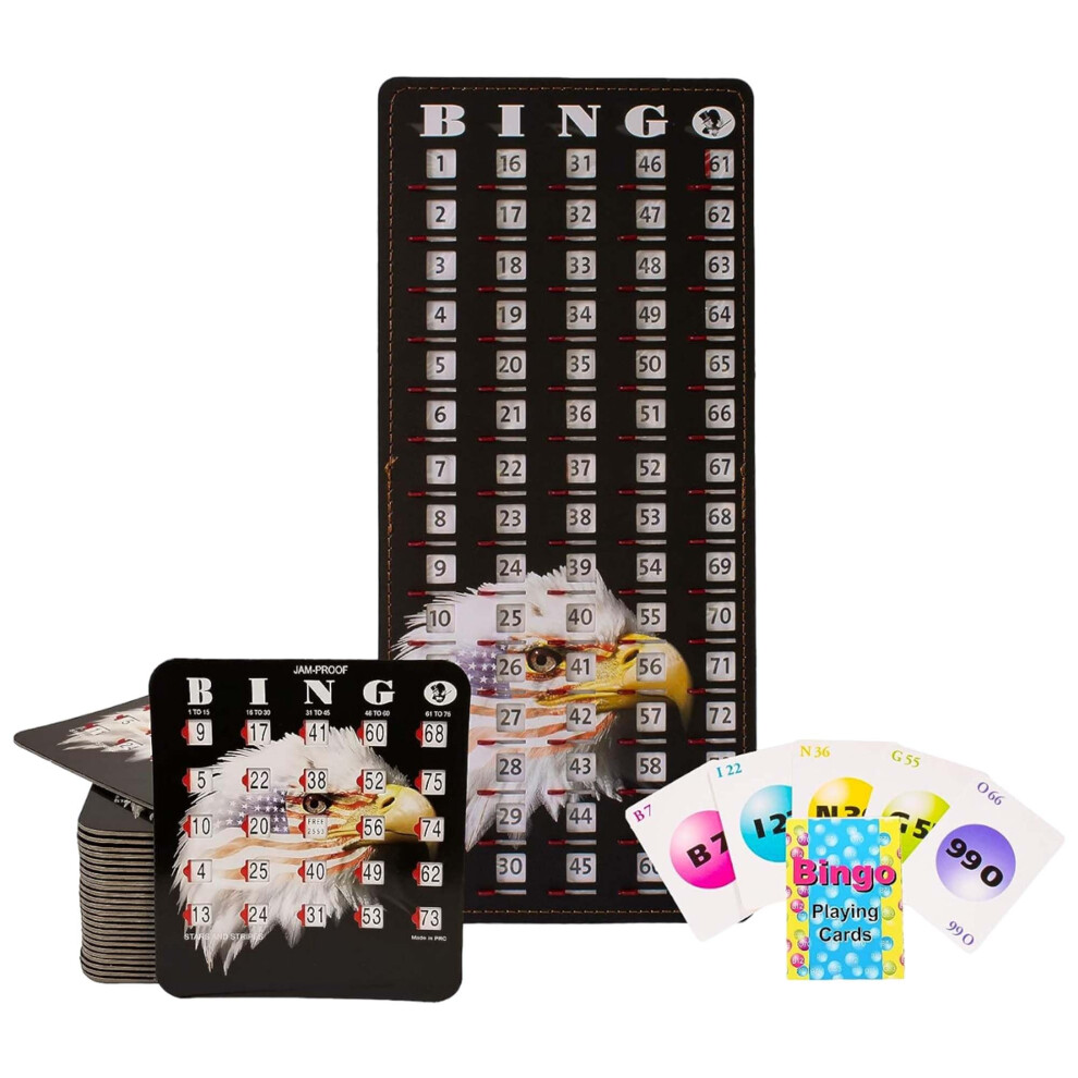 Cartes de bingo anti-bourrage MR CHIPS avec fen   tres coulissantes, 25 cartes de bingo r   utilisables, 75 cartes d'appel de bingo, 1 plateau de bin