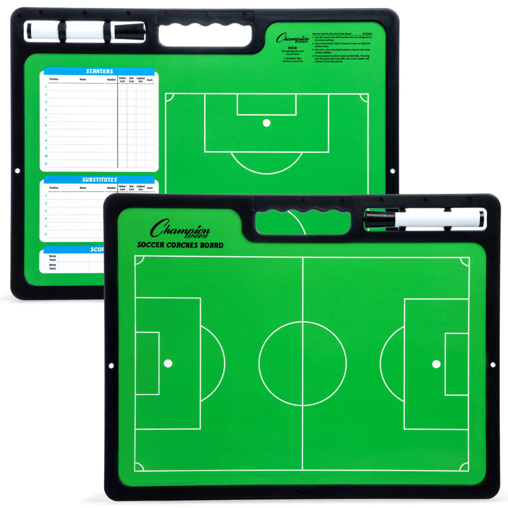 Champion Sports XL Dry Erase Board for Coaching Soccer - Whiteboards for Strategizing  Techniques  Plays - 2-Sided Game Boards with Handle - Front Sid