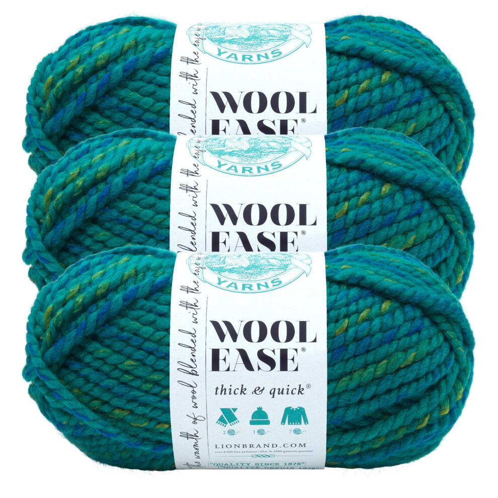 Lion Brand Yarn Wool-Ease Thick & Quick Yarn  Soft and Bulky Yarn for Knitting  Crocheting  and Crafting  3 Pack  Bluegrass